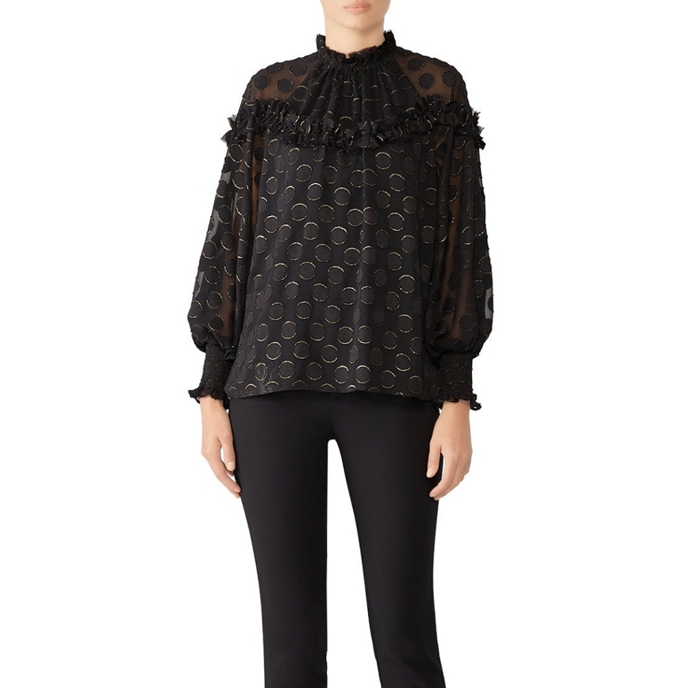 ML MONIQUE LHUILLIER | $395 Dotted Long Sleeved Top S/M - Picture 2 of 4